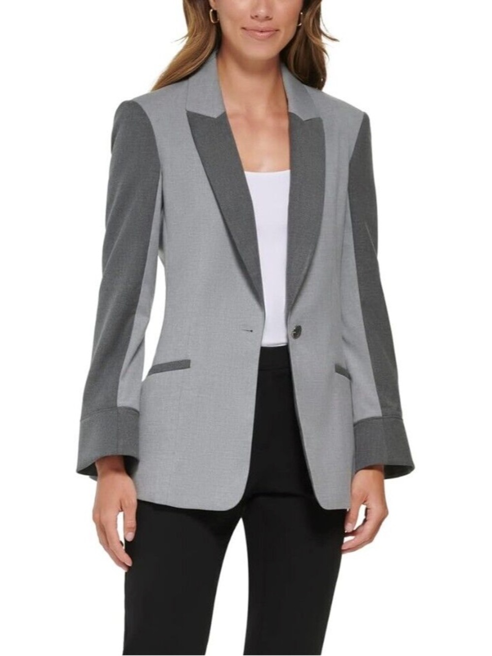 DKNY Two-Tone Gray Women's Blazer Jacket and Pant SET
